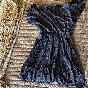 Mikarose Navy Blue Midi Dress with Flutter Sleeves
